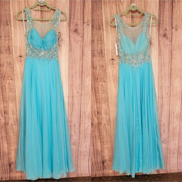 NWT Morrell Maxie Aqua Blue Sheer Back Gown, Style # 14825, Sz 4 - Picture 2 of 11